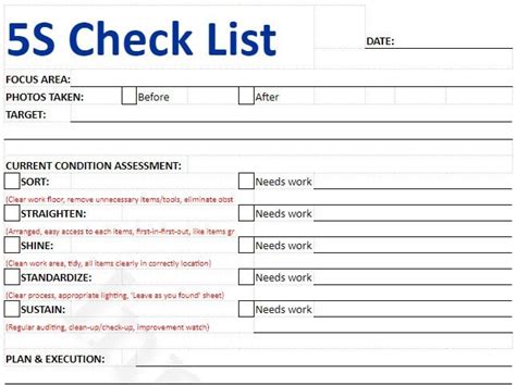 5s Standardize Checklist