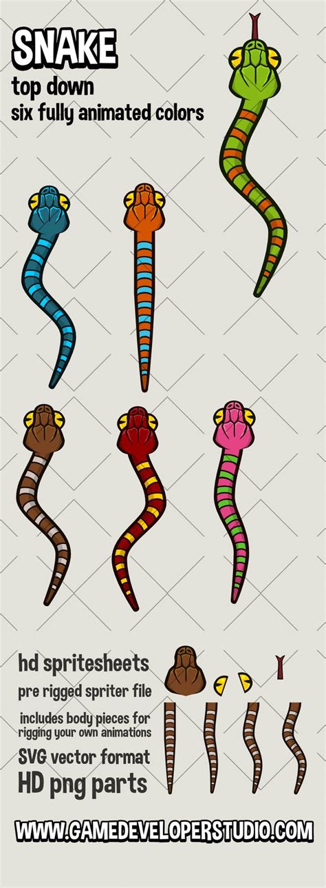 top down animated snake game asset | Snake game, Game assets, Game 2d