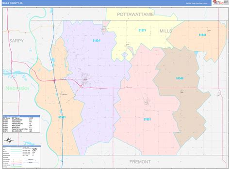 Mills County, IA Wall Map Color Cast Style by MarketMAPS - MapSales.com