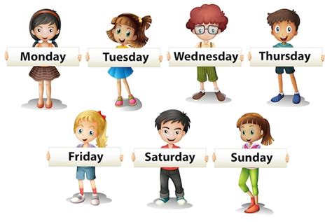 Free Vector | Kids holding cards saying days of the week