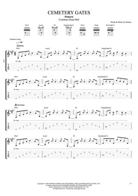 Cemetery Gates by Pantera - Full Score Guitar Pro Tab | mySongBook.com