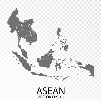Transparent High Detailed Grey Map Of Southeast Asia Stock Illustration - Download Image Now ...