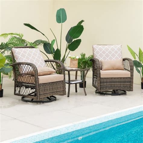 Costway Patio 3pcs Wicker Swivel Rocker Set 2 Rocking Chairs 360 ...