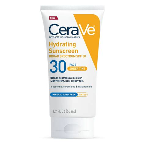 CeraVe Tinted Face Sunscreen SPF 30, Hydrating Mineral Sunscreen with ...