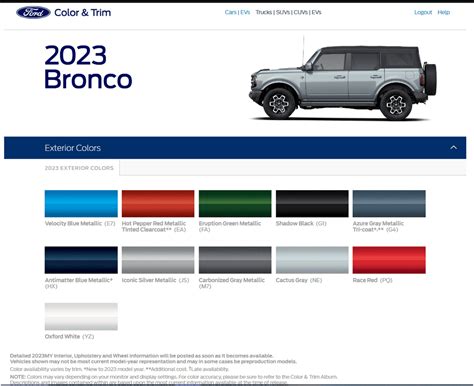 2023 Bronco colors preview (w/ Azure Gray Metallic) from Ford Dealer Connection color & trim ...