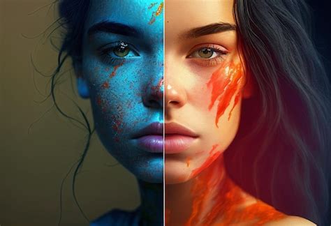 Premium AI Image | Woman with blue and orange face paint Two different ...