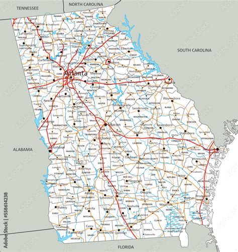 High detailed Georgia road map with labeling. Stock Vector | Adobe Stock