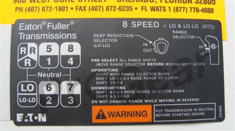 Fuller transmission RTO 8 speed 8LL shift pattern for sale online | eBay