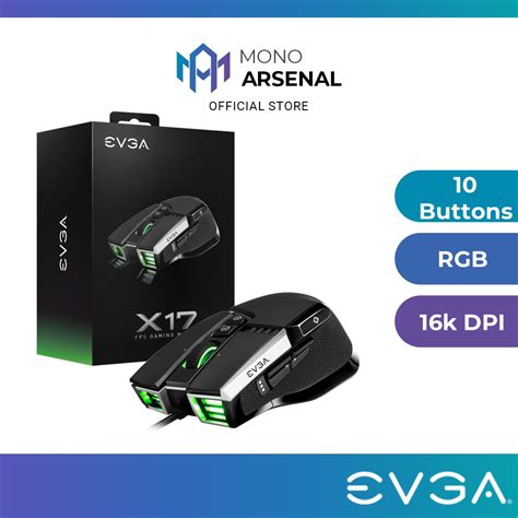 EVGA X17 RGB Gaming Mouse - Wired, Black / 16,000 DPI / 10 Buttons ...