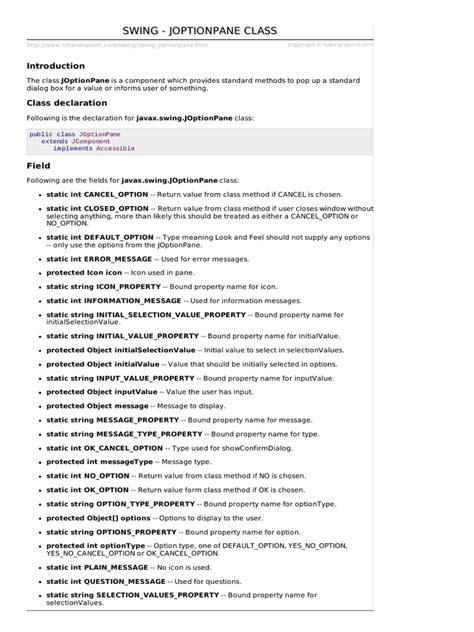 Swing Joptionpane | PDF | Parameter (Computer Programming) | Computer ...