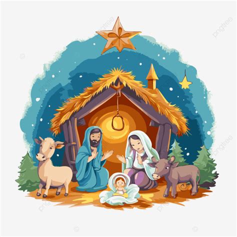 Clipart De Navidad Hermosa Religiosa Una Ilustración De La Familia De ...