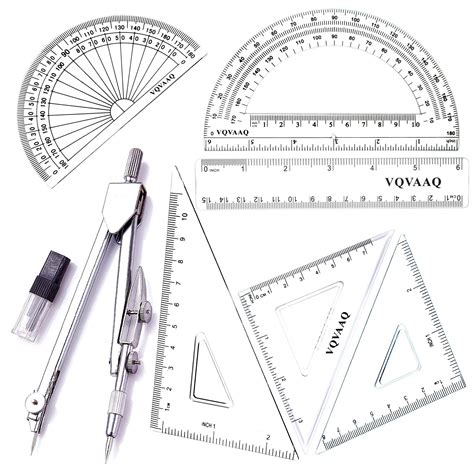 Buy 7 Piece Geometry School Set,with Quality Compass, Linear Ruler, Set ...