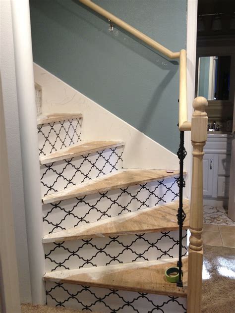 Custom Stairs + Wallpaper {DIY Home Decor} | Home construction, Tiny ...