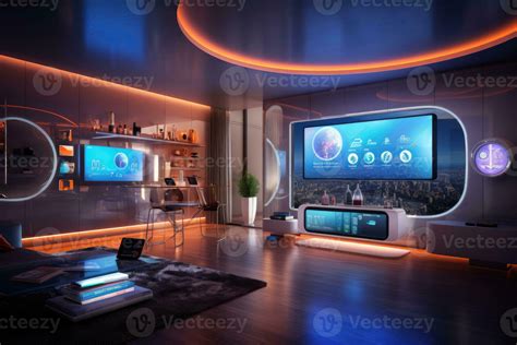 Photo of a futuristic smart home, showcasing automated systems and ...