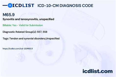 ICD-10-CM Diagnosis Code M65.9 - Synovitis and tenosynovitis, unspecified