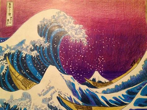 My reproduction of "The Great Wave off Kanagawa" :) Watercolor Sea, Famous Artwork, Great Wave ...