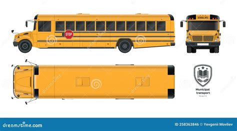 Isolated School Bus Drawing. 3d Blueprint of Municipal Transport. Top ...