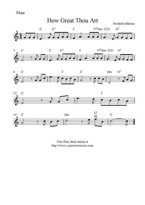Easy Sheet Music For Beginners: How Great Thou Art, free Christian flute sheet music notes