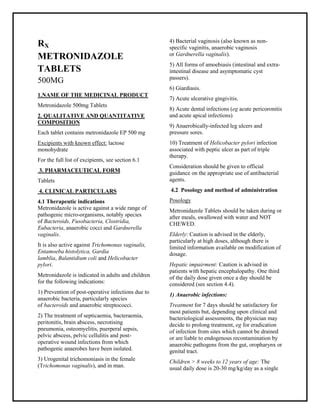 Metronidazole 500mg tablets smpc taj pharmaceuticals | PDF