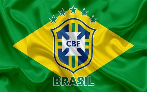 Download wallpapers Brazil national football team, logo, emblem, flag of Brazil, football ...