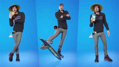 MrBeast Skin Showcase with Emotes and Dances | Fortnite X MrBeast Skin ...