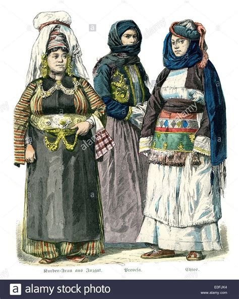 Traditional costumes of Turkey, 19th Century. Kurd woman of Juzgat ...