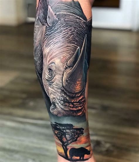 Realistic Rhino Color Tattoo by Peter Hilgers