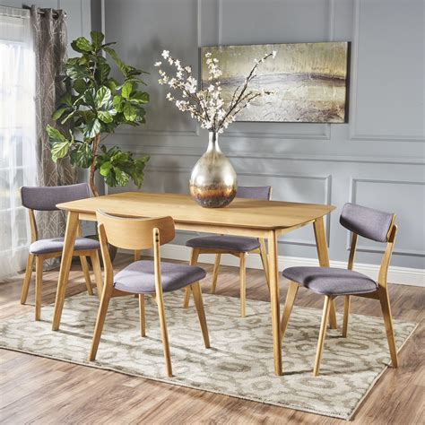 Noble House Lucca Mid-Century Modern Wood 5 Piece Dining Set, Natural Oak, Dark Grey - Walmart.com