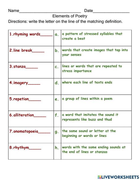 Elements Of A Poem Grade 6