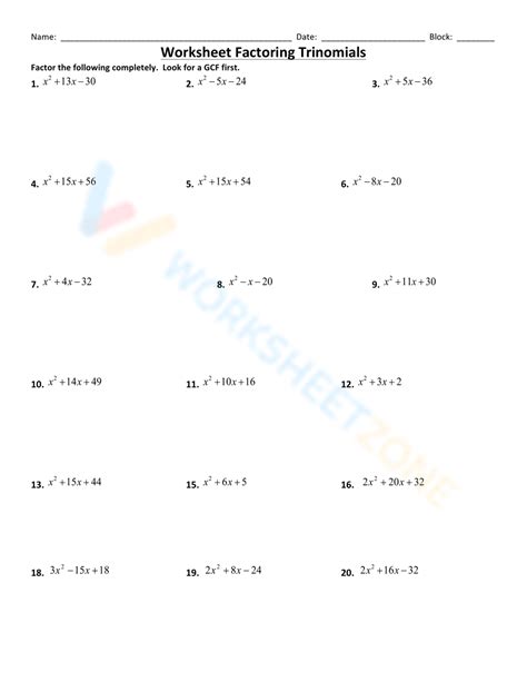 Factoring Trinomials Worksheets - Math Monks - Worksheets Library