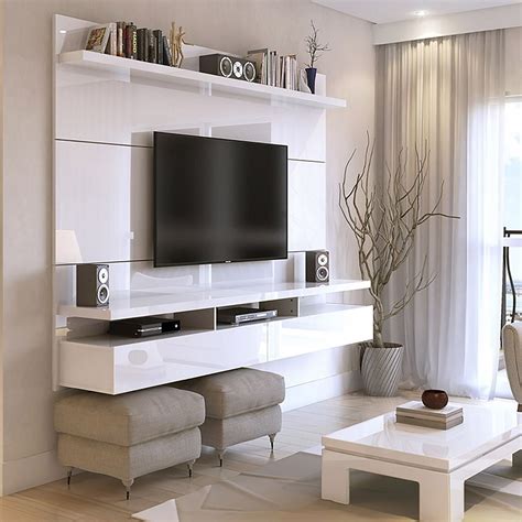 Manhattan Comfort City 62.99 Modern Floating Entertainment Center with Media Shelves in White ...