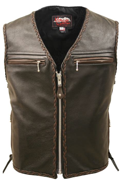 The Elite Motorcycle Leather Vest Braided