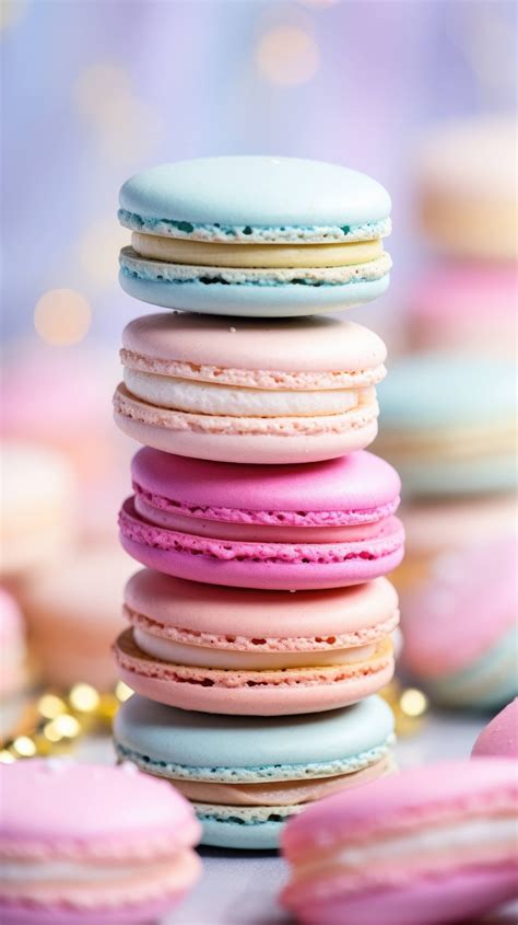 Pastel-colored macarons, forming elegant tower, delicate dessert ...