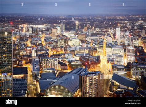 View from the South tower of Deansgate Square looking down at Manchester City Centres skyline ...