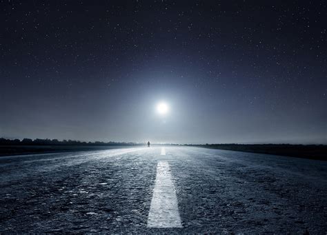 nature, Landscape, Starry Night, Moon, Road, Asphalt, Moonlight ...