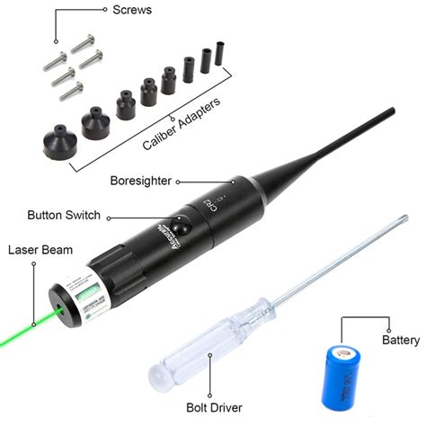 Tactical Green Laser Boresighter Bore Sight Kit for .22 to .50 Caliber Pistols Rifles Universal ...