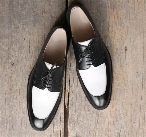 Handmade men spectator shoes, men black and white dress shoes, formal ...