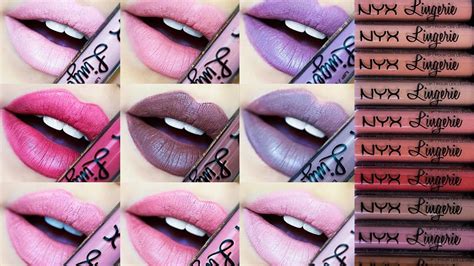 NYX LIP LINGERIE SWATCHES AND REVIEW!! ALL 12 SHADES!! - YouTube ...