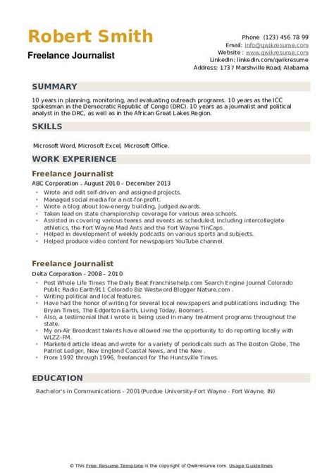 Freelance Journalist Resume Samples | QwikResume