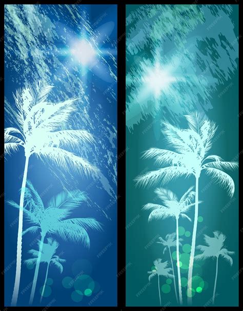 Premium Vector | Palm trees silhouette at tropical sunset cloudy sky