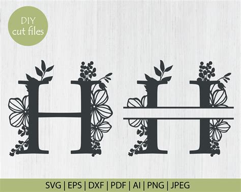 Botanical floral Letter H Split Monogram SVG Split Monogram | Etsy