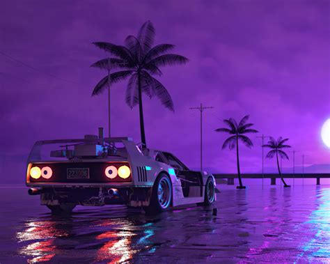 1280x1024 Resolution Retro Wave Sunset and Running Car 1280x1024 ...