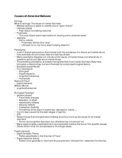 Causes of Abnormal Behavior - Causes of Abnormal Behavior Etiology What is etiology: The cause ...