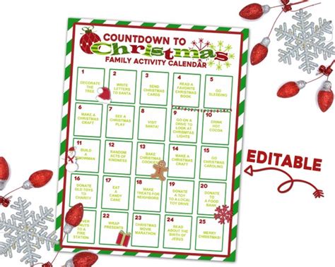 Christmas Countdown Calendar Printable Editable Christmas | Etsy