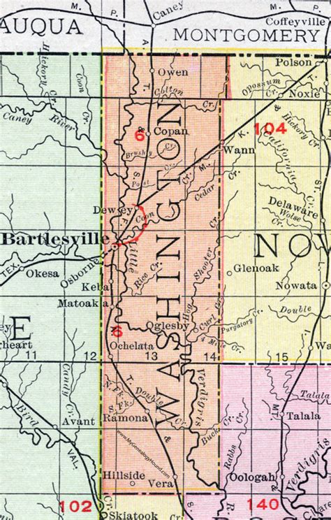 Washington County, Oklahoma 1911 Map, Rand McNally, Bartlesville, Dewey, Ramona