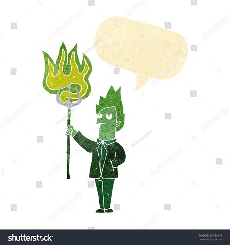 Cartoon Devil Pitchfork Speech Bubble Stock Vector (Royalty Free ...