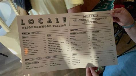 Menu at Locale Neighborhood Italian Restaurant, Tucson