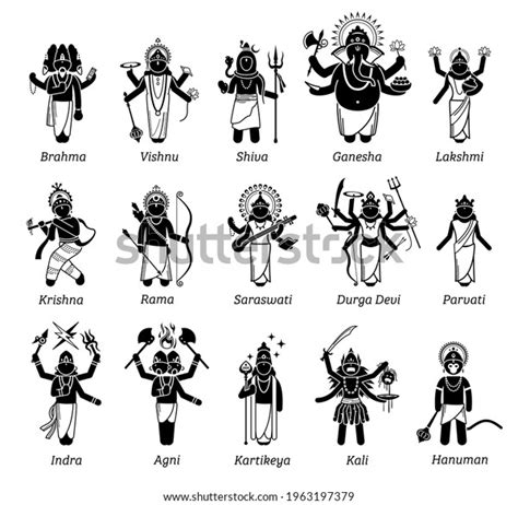 Hindu Gods Goddess Deities Stick Figure Stock Vector (Royalty Free) 1963197379 | Shutterstock