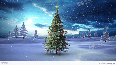 Snow Falling Christmas Tree In Snowy Landscape Stock Animation | 5858806