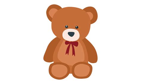 Teddy bear clipart. Simple cute baby toy teddy bear with tie flat vector illustration. Brown ...